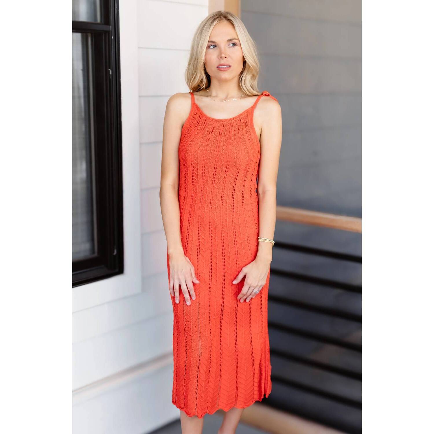 New Lalavon Madeline Midi Dress In Orange